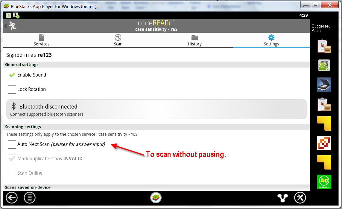 Bluestacks Settings To Scan Without Pausing select auto next scan