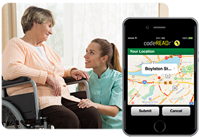 solution-healcare-check-in Track healthcare employees and subcontractors remotely with timestamps, GPS and proof of presence thanks to codeREADr