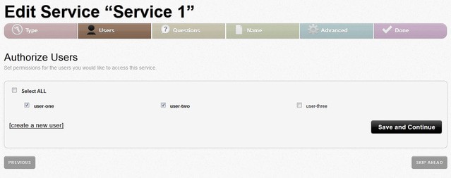 Add service users Create a new user