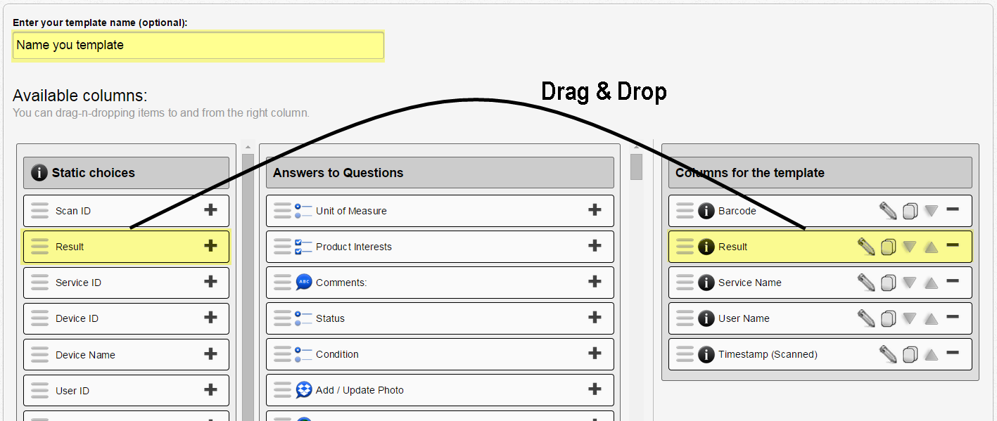 Drag and drop columns Drag and drop columns