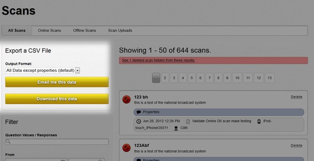 Export to CSV How to export your scans