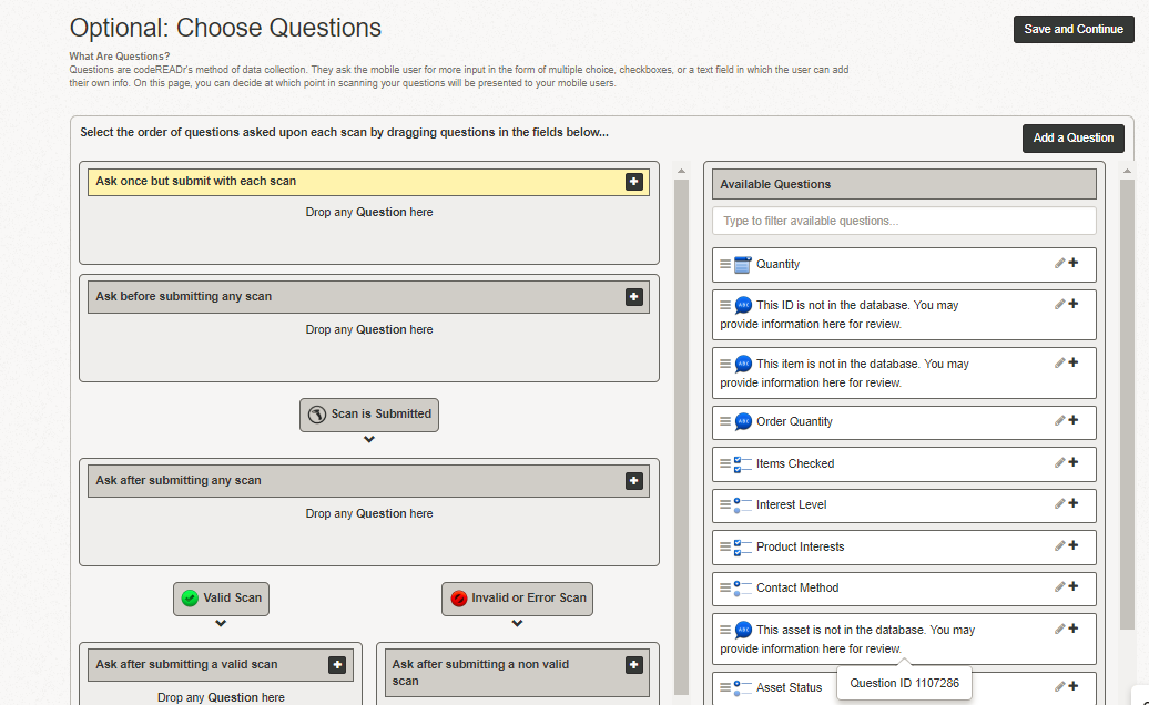 Add a variety of different questions to your service with unique responses for valid or invalid scans