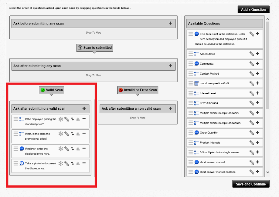 Create question flow for data collection during scans