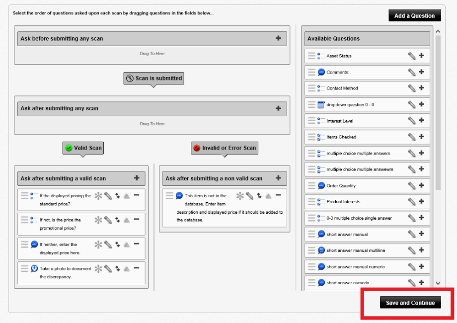 Save question flow Save and continue