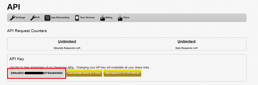 Copy the API key