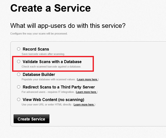 Validation database for scans Validation database for scans