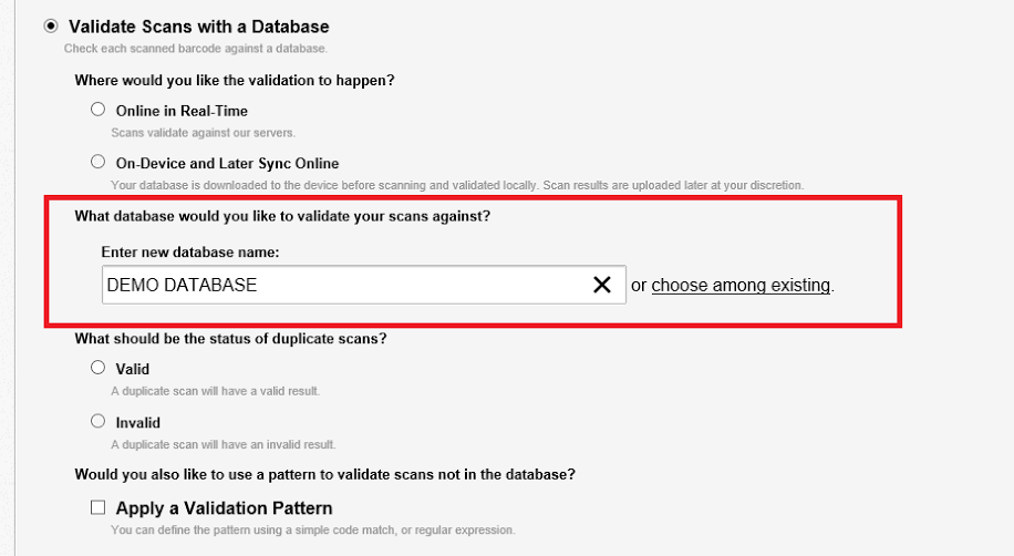 Select a database Create a new database