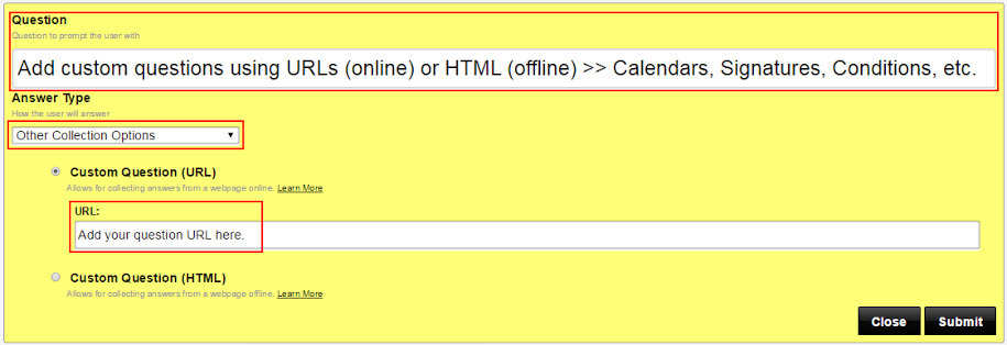 URL and HTML custom questions URL and HTML custom questions