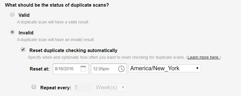 What should be the status of the duplicate scan