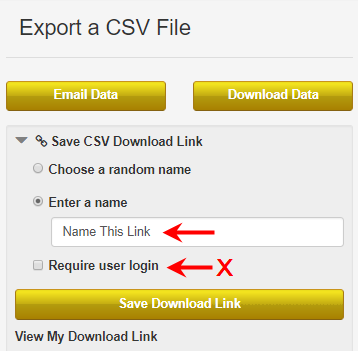 csv link Export a CSV File