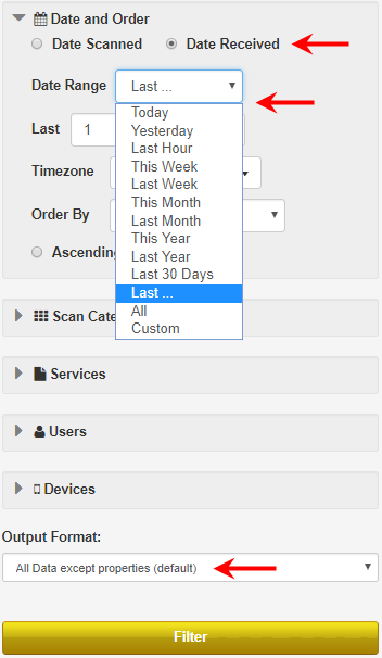 Filter by date and time