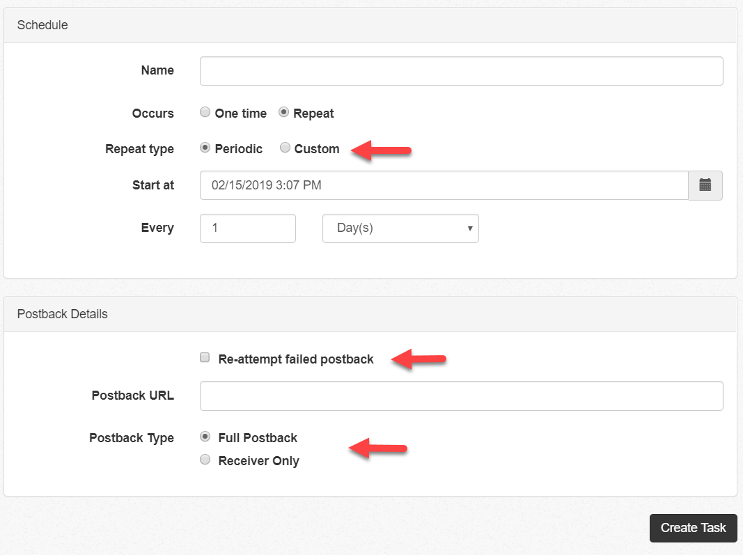 postback task postback task