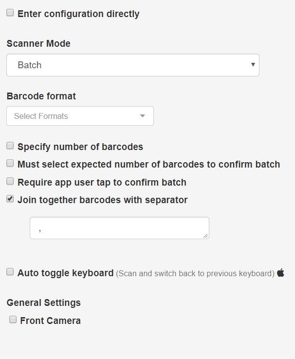 barcode scanning mode configurations