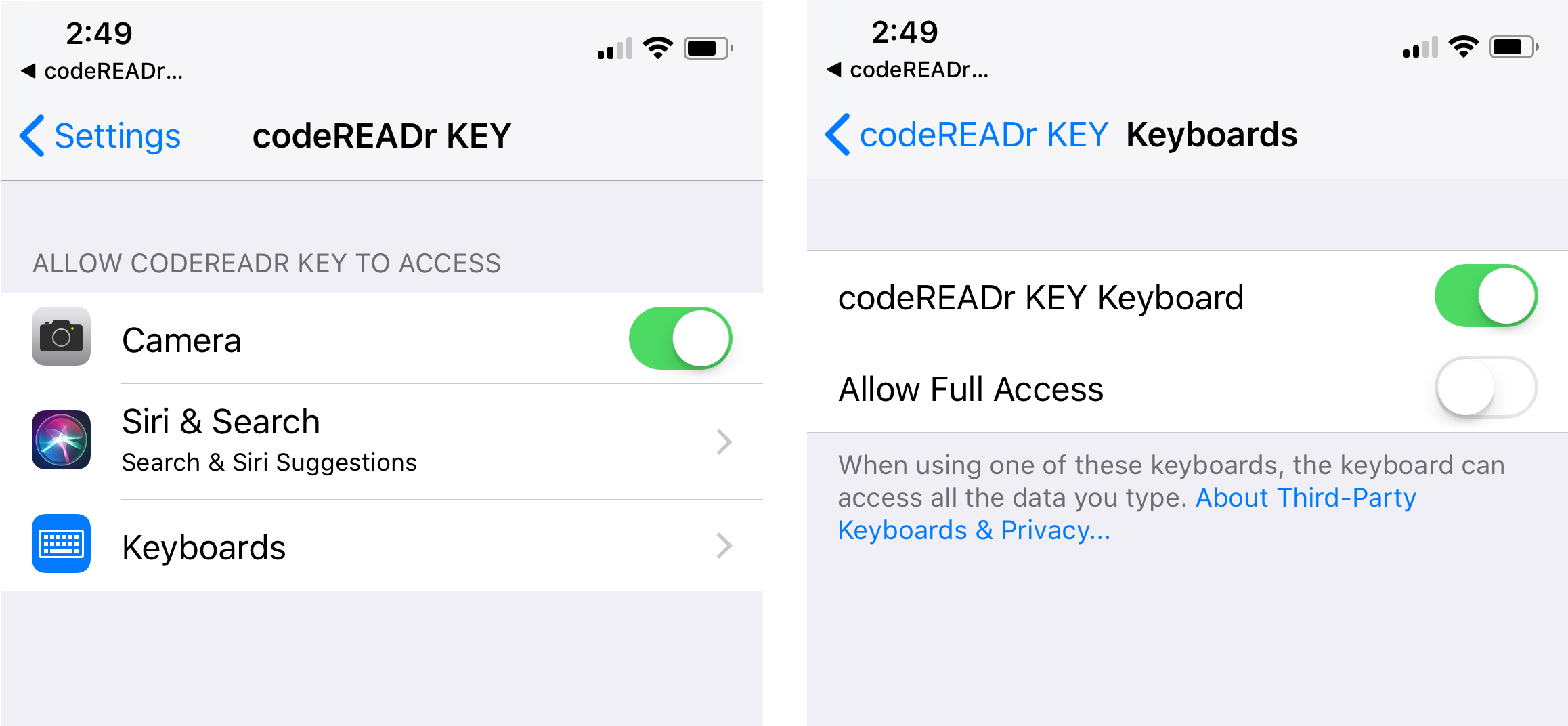 settings for KEY settings for KEY