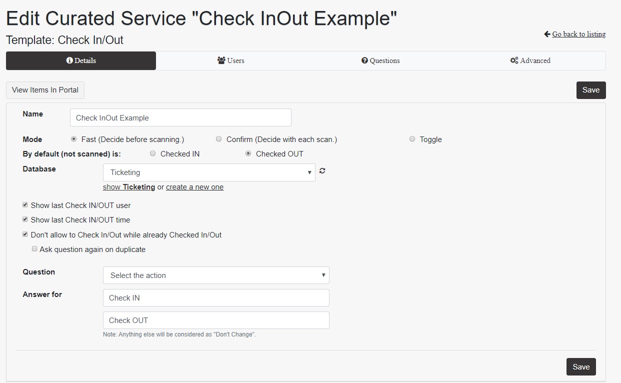 Check In and Out Creation check in and out