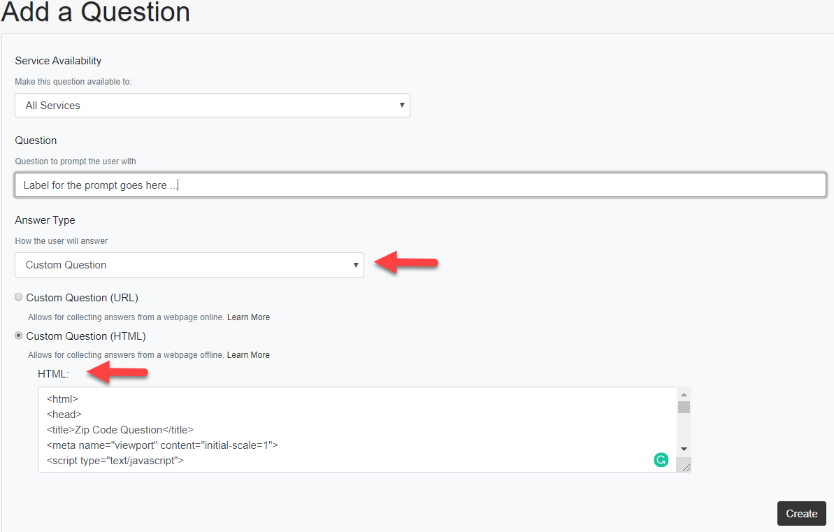 An Image that shows the Custom Question Form Field