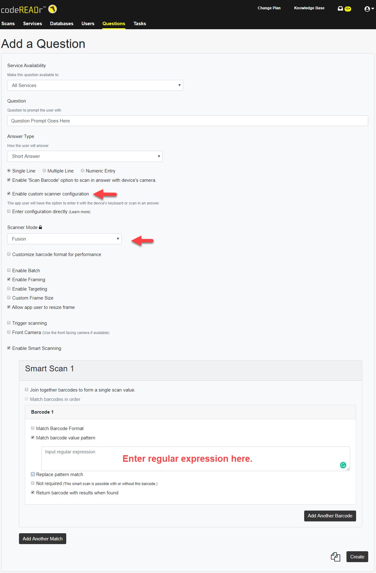 An Image that shows where to enter the regular expression