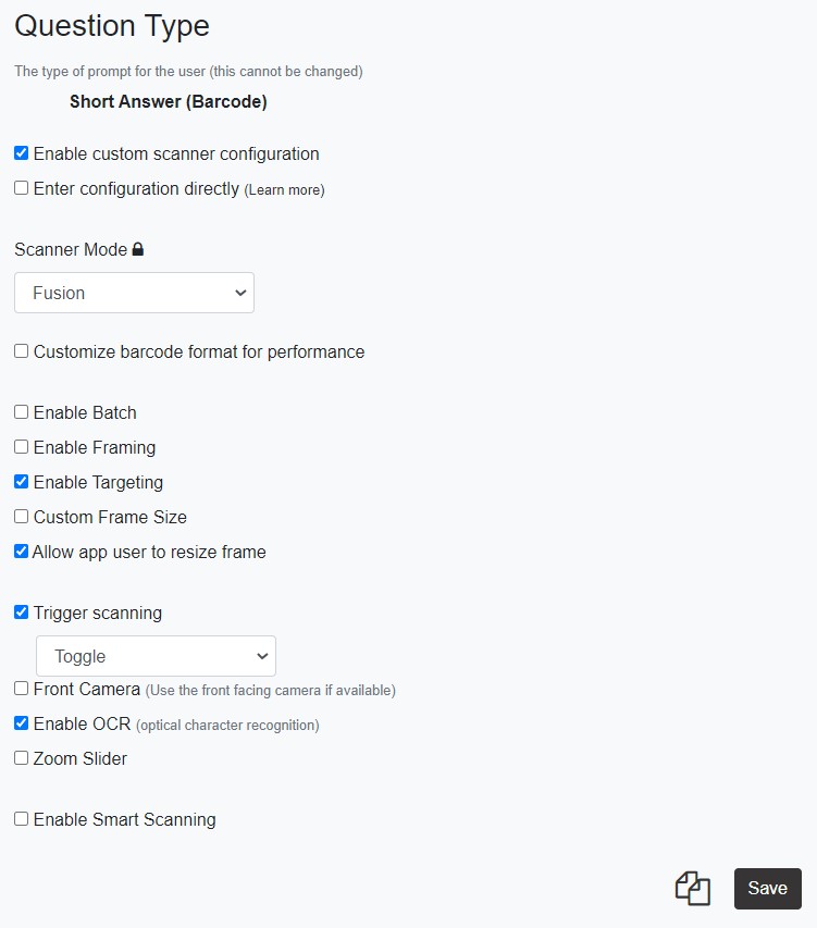 OCR settings for question