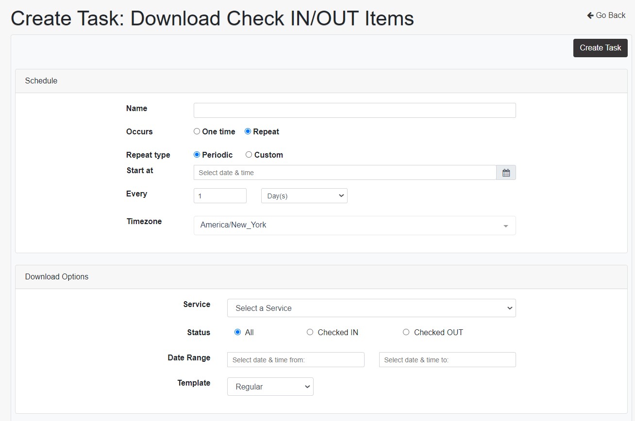 Check In/Out Task Check In/Out Download Items task