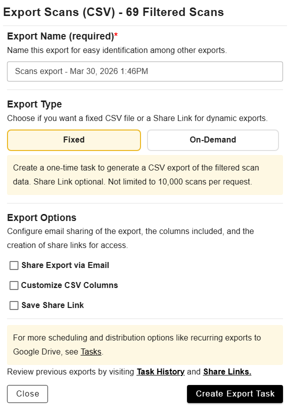 CodeREADr Export Menu