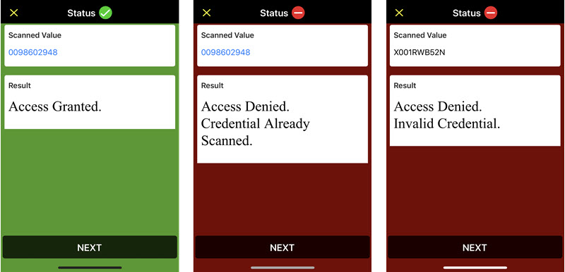 access control valid invalid duplicate Access Control Status